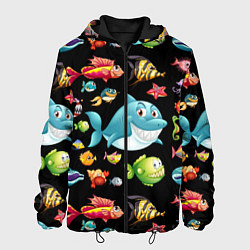 Куртка с капюшоном мужская Прикольная акула и другие жители океана, цвет: 3D-черный