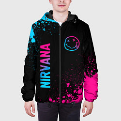 Куртка с капюшоном мужская Nirvana - neon gradient: символ и надпись вертикал, цвет: 3D-черный — фото 2