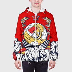 Куртка с капюшоном мужская СССР серп и молот герб, цвет: 3D-белый — фото 2