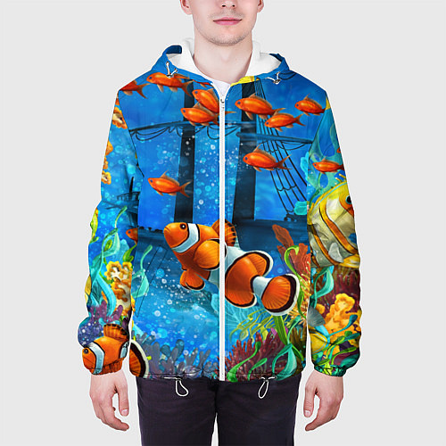 Мужская куртка Затонувший корабль в окружении обитателей океана / 3D-Белый – фото 3