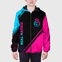 Куртка с капюшоном мужская Real Madrid - neon gradient: символ и надпись верт, цвет: 3D-черный — фото 2