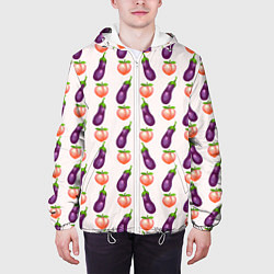Куртка с капюшоном мужская Баклажаны и персики паттерн, цвет: 3D-белый — фото 2