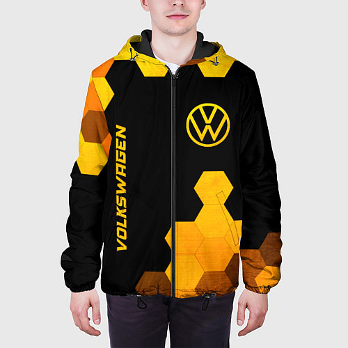 Мужская куртка Volkswagen - gold gradient: символ и надпись верти / 3D-Черный – фото 3