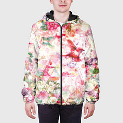 Куртка с капюшоном мужская Птицы, цветы, узоры, цвет: 3D-черный — фото 2