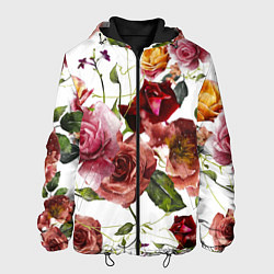Куртка с капюшоном мужская Цветы Нарисованные Красные и Розовые Розы, цвет: 3D-черный