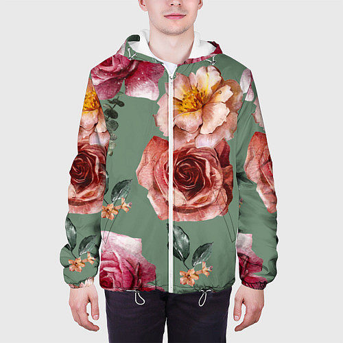 Мужская куртка Цветы Нарисованные Розы и Пионы / 3D-Белый – фото 3