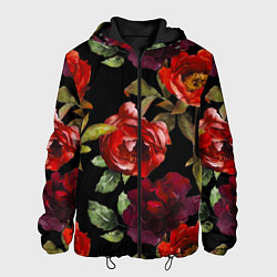 Мужская куртка Цветы Нарисованные Розы На Чёрном Фоне