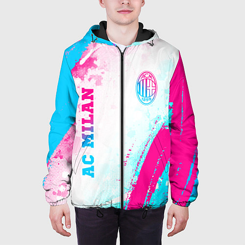 Мужская куртка AC Milan neon gradient style: символ и надпись вер / 3D-Черный – фото 3