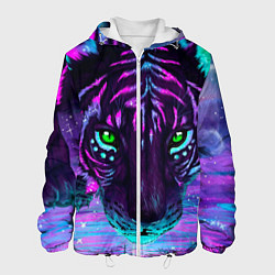 Куртка с капюшоном мужская Светящийся неоновый тигр, цвет: 3D-белый
