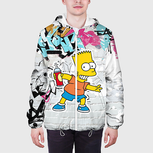 Мужская куртка Барт Симпсон на фоне стены с граффити / 3D-Белый – фото 3