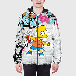 Куртка с капюшоном мужская Барт Симпсон на фоне стены с граффити, цвет: 3D-черный — фото 2