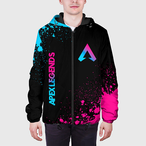 Мужская куртка Apex Legends - neon gradient: символ и надпись вер / 3D-Черный – фото 3