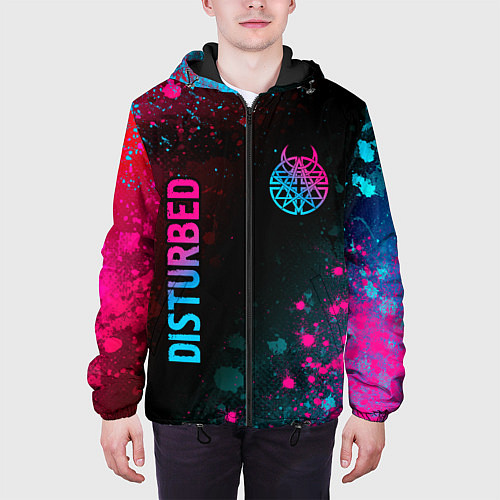 Мужская куртка Disturbed - neon gradient: символ и надпись вертик / 3D-Черный – фото 3