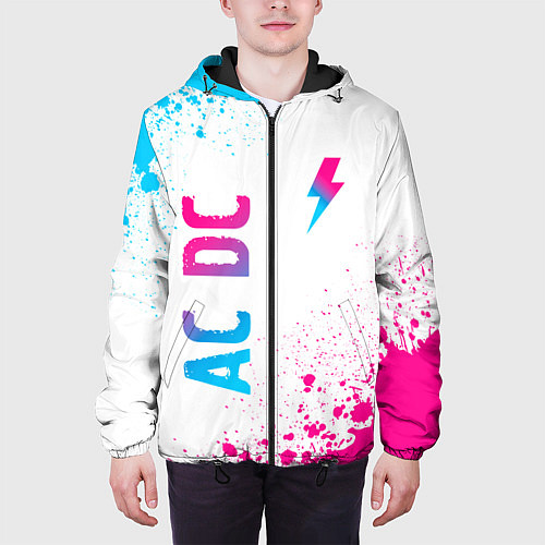 Мужская куртка AC DC neon gradient style: символ и надпись вертик / 3D-Черный – фото 3