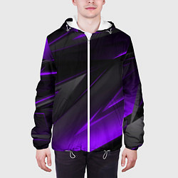 Куртка с капюшоном мужская Черно-фиолетовая геометрическая абстракция, цвет: 3D-белый — фото 2