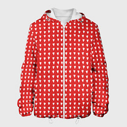 Куртка с капюшоном мужская Красные сердечки паттерн, цвет: 3D-белый