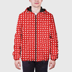 Куртка с капюшоном мужская Красные сердечки паттерн, цвет: 3D-черный — фото 2
