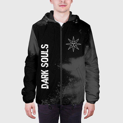 Мужская куртка Dark Souls glitch на темном фоне: символ и надпись / 3D-Черный – фото 3