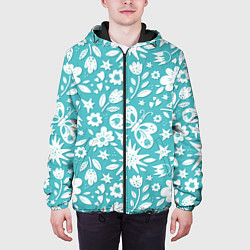 Куртка с капюшоном мужская Нежный цветочный паттерн, цвет: 3D-черный — фото 2