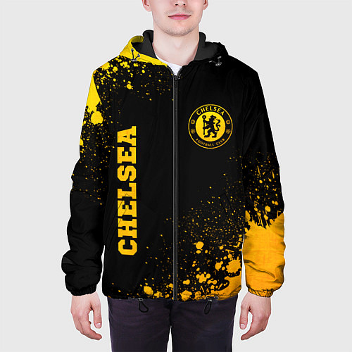 Мужская куртка Chelsea - gold gradient: символ и надпись вертикал / 3D-Черный – фото 3