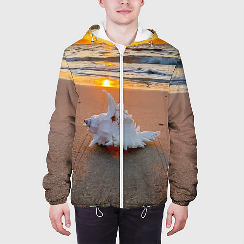Мужская куртка Ракушка на песочном берегу тихого океана / 3D-Белый – фото 3