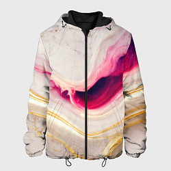Куртка с капюшоном мужская Золотые и розовые мраморные узоры, цвет: 3D-черный
