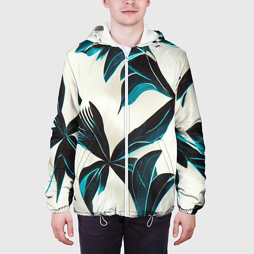 Мужская куртка Листья тропические тёмно-синие / 3D-Белый – фото 3