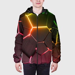 Куртка с капюшоном мужская Неоновые радужные плиты, цвет: 3D-черный — фото 2