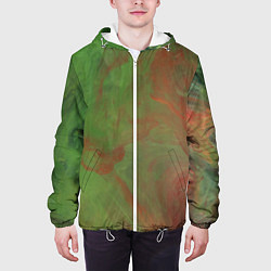 Куртка с капюшоном мужская Зелёные и красные волны красок, цвет: 3D-белый — фото 2