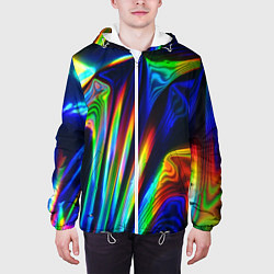 Куртка с капюшоном мужская Волнообразные абстрактные линии, цвет: 3D-белый — фото 2