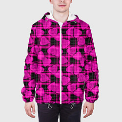 Куртка с капюшоном мужская Black and pink hearts pattern on checkered, цвет: 3D-белый — фото 2