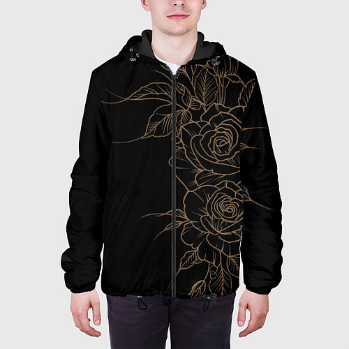 Мужская куртка Элегантные розы на черном фоне / 3D-Черный – фото 3