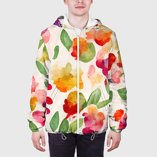 Мужская куртка Романтичные акварельные цветы / 3D-Белый – фото 3