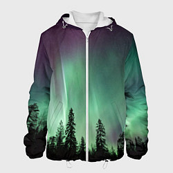 Куртка с капюшоном мужская Сияние над лесом, цвет: 3D-белый
