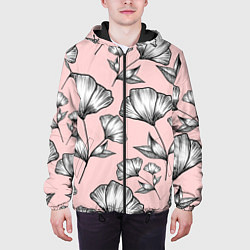 Куртка с капюшоном мужская Графичные цветы на пудровом фоне, цвет: 3D-черный — фото 2