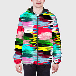 Куртка с капюшоном мужская Абстрактный многоцветный неоновый узор, цвет: 3D-черный — фото 2