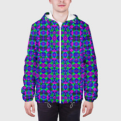 Куртка с капюшоном мужская Калейдоскопический неоновый узор, цвет: 3D-белый — фото 2
