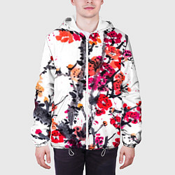 Куртка с капюшоном мужская Живописная ветка сакуры, цвет: 3D-белый — фото 2