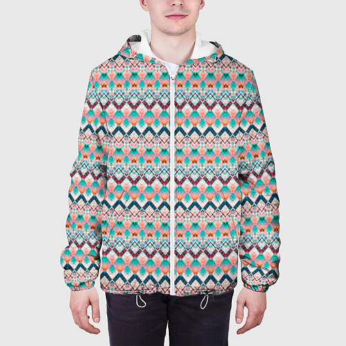 Мужская куртка Многоцветный полосатый восточный орнамент / 3D-Белый – фото 3