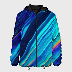 Куртка с капюшоном мужская Голографические волны, тёмная абстракция, цвет: 3D-черный