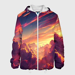 Куртка с капюшоном мужская Закатное солнце в облаках, цвет: 3D-белый