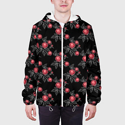 Куртка с капюшоном мужская Акварельные розы на черном, цвет: 3D-белый — фото 2