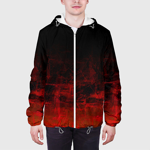 Мужская куртка Черный однотонный и гранжевый красный / 3D-Белый – фото 3