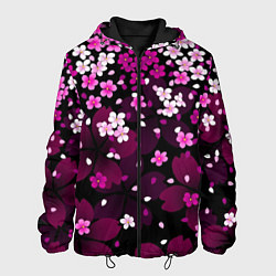 Куртка с капюшоном мужская Маленькие розовые цветочки, цвет: 3D-черный