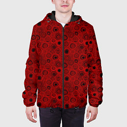 Куртка с капюшоном мужская Красный абстрактный узор, цвет: 3D-черный — фото 2
