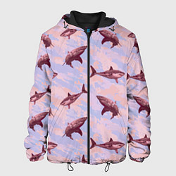 Куртка с капюшоном мужская Акулы на фоне неба, цвет: 3D-черный
