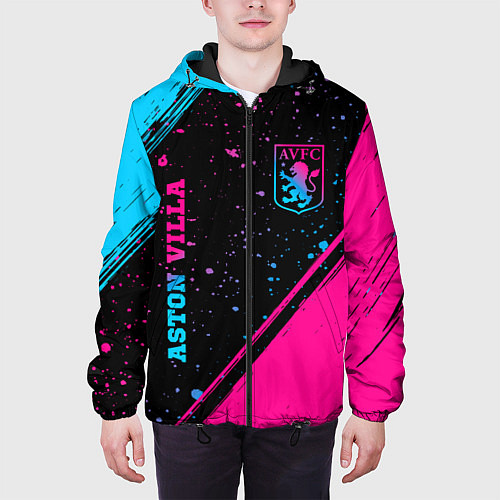 Мужская куртка Aston Villa - neon gradient: надпись, символ / 3D-Черный – фото 3