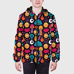 Куртка с капюшоном мужская Психоделические эмодзи, цвет: 3D-черный — фото 2