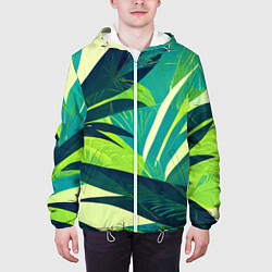 Куртка с капюшоном мужская Яркие тропические листья пальмы, цвет: 3D-белый — фото 2