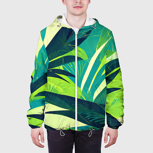 Мужская куртка Яркие тропические листья пальмы / 3D-Белый – фото 3